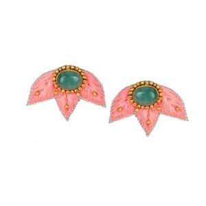 NEW NAHUA women's braz ear-chip stud earring in melon/aventurine